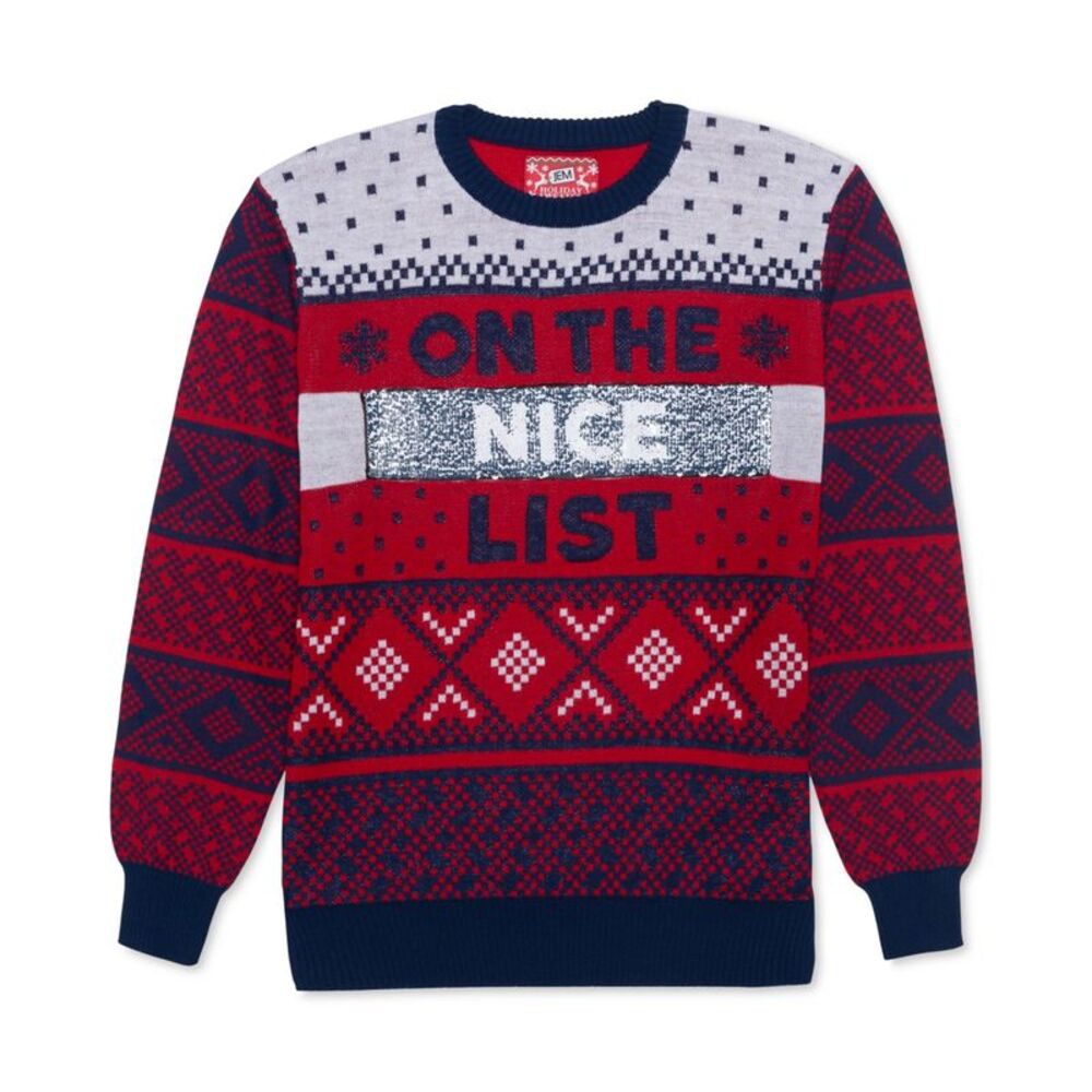 Jem Mens Naughty-Nice List Pullover Sweater, Red, S, DM